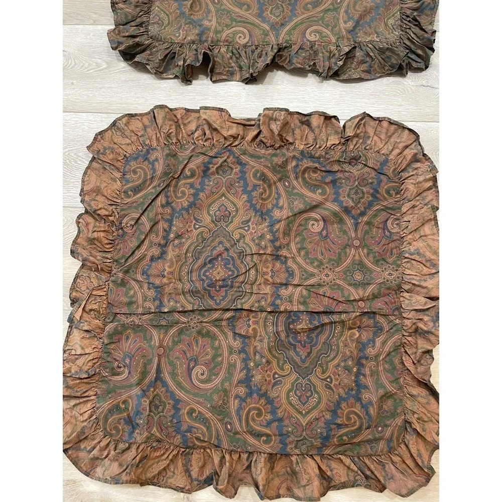 Vtg  2 Ralph Lauren Elizabeth‎ Brianna Paisley EURO Ruffled Pillow Shams PAIR